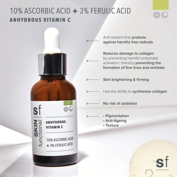 Skin Functional Anhydrous Vitamin C | 10% Ascorbic Acid + 3% Ferulic Acid