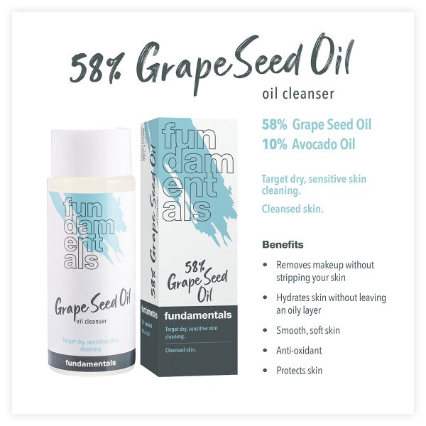 Fundamentals Skincare 58% Grape Seed Oil Cleanser, Skin cleansing and make up remover for sensitive and dry skin